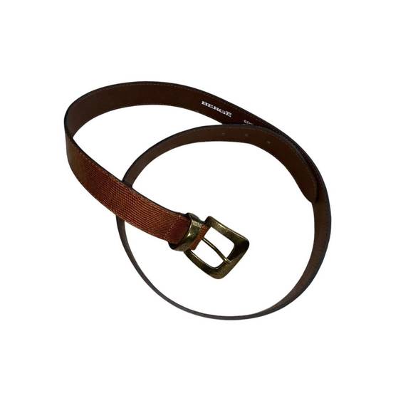 NEW BERGE women's skinny leather belt with bronze links in chocolate